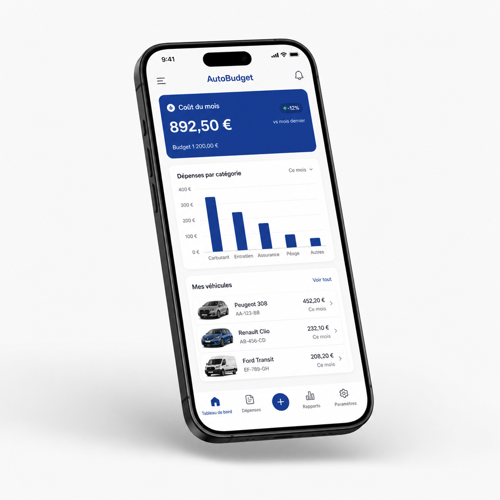 Aperçu de l'application AutoBudget sur mobile